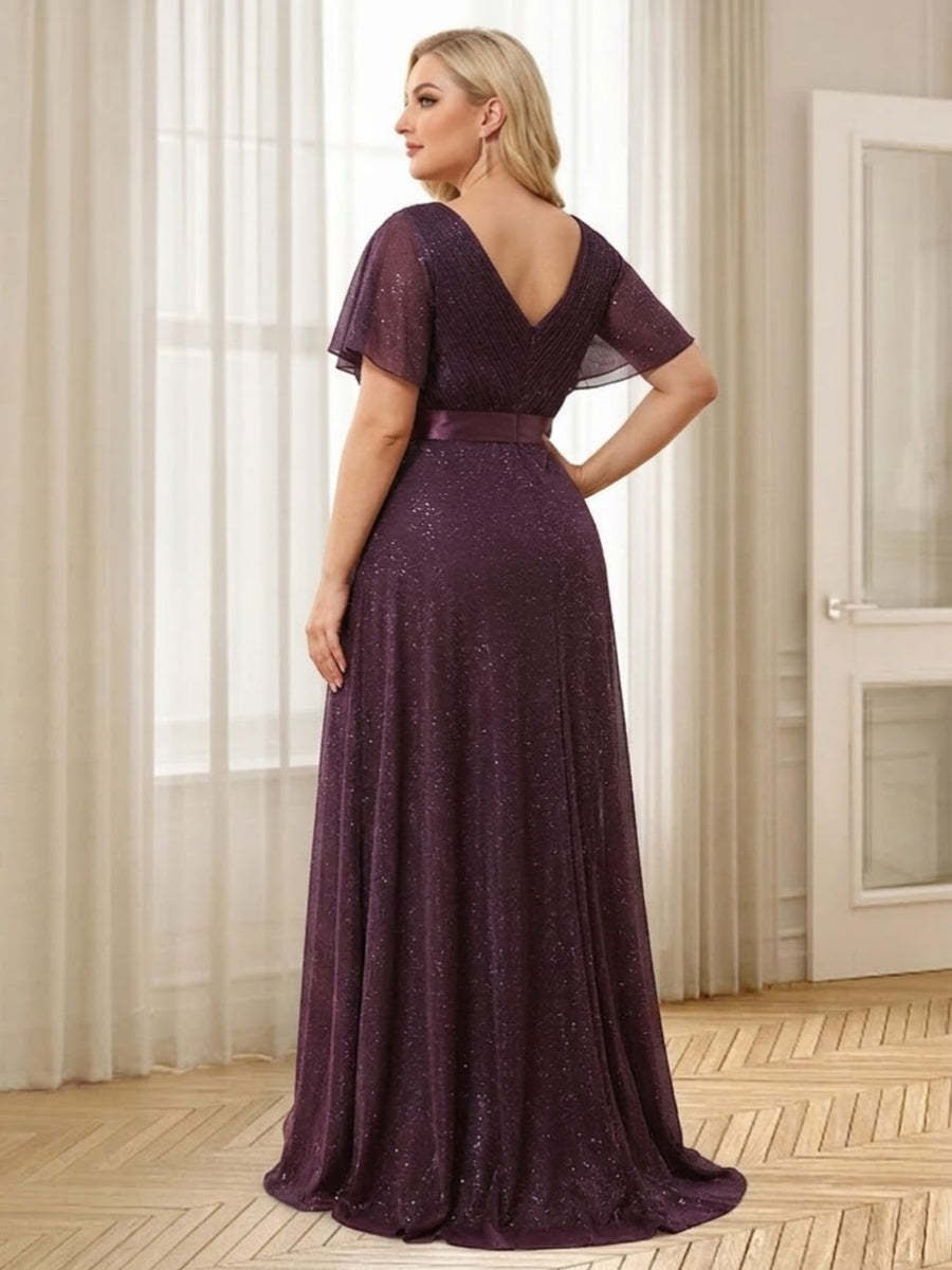 A-Line/Princess V-Neck Floor-Length Ruffles Plus Size Bridesmaid Dresses