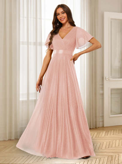 A-Line/Princess V-Neck Floor-Length Ruffles Bridesmaid Dresses