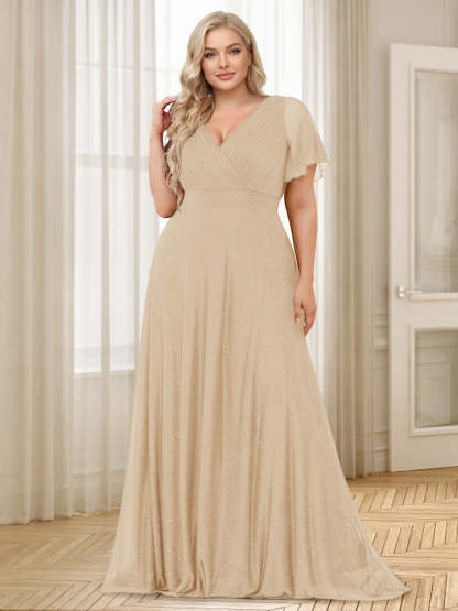 A-Line/Princess V-Neck Floor-Length Ruffles Plus Size Bridesmaid Dresses