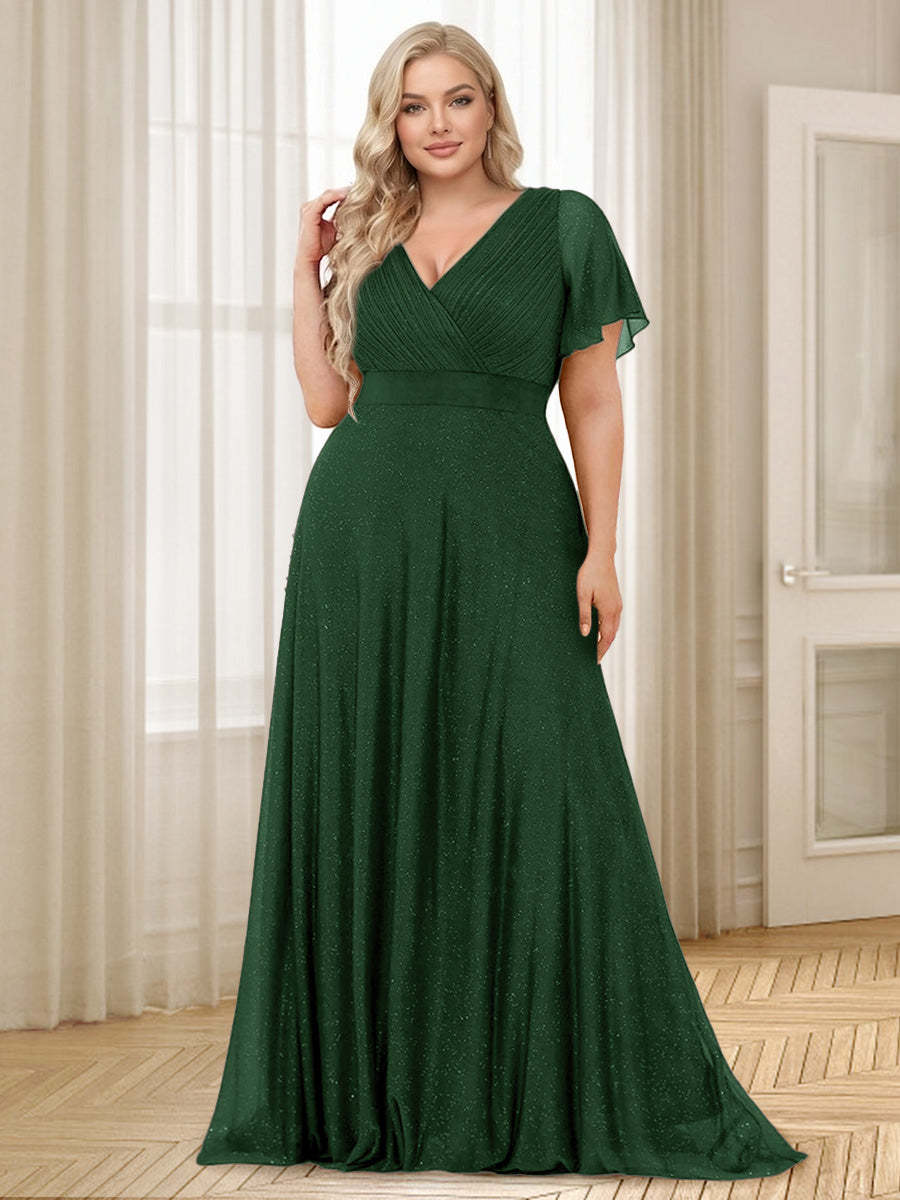 A-Line/Princess V-Neck Floor-Length Ruffles Plus Size Bridesmaid Dresses
