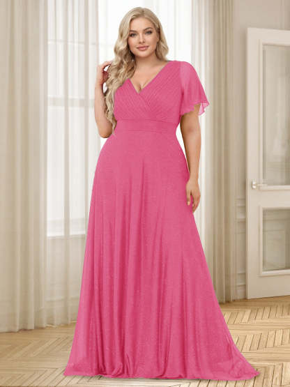 A-Line/Princess V-Neck Floor-Length Ruffles Plus Size Bridesmaid Dresses