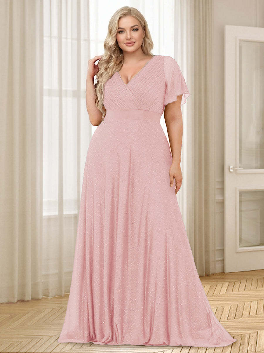 A-Line/Princess V-Neck Floor-Length Ruffles Plus Size Bridesmaid Dresses