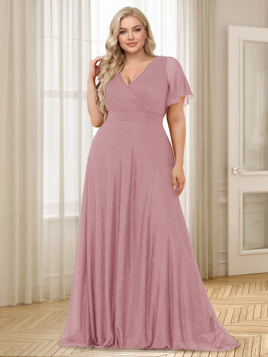 A-Line/Princess V-Neck Floor-Length Ruffles Plus Size Bridesmaid Dresses