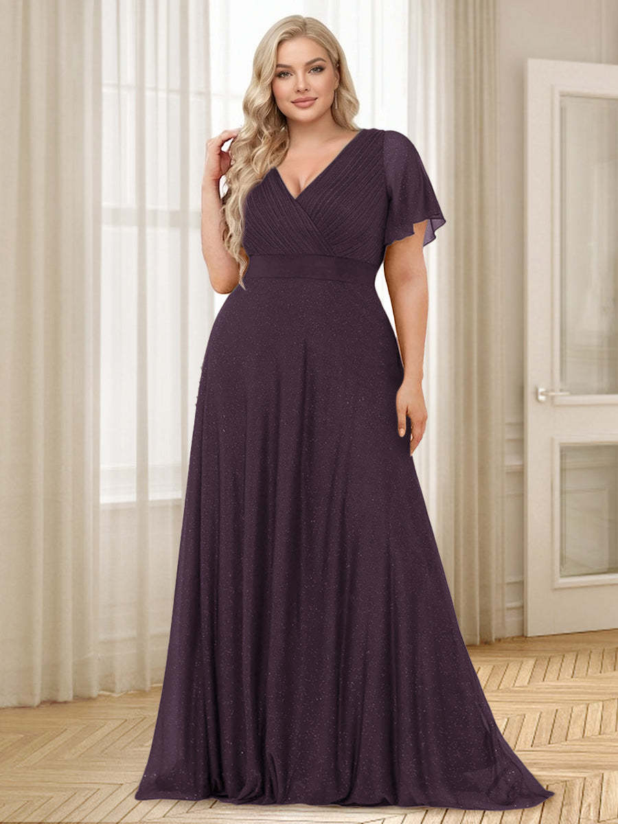 A-Line/Princess V-Neck Floor-Length Ruffles Plus Size Bridesmaid Dresses