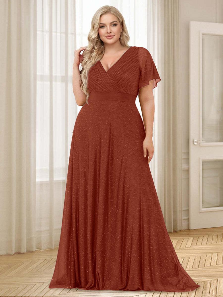 A-Line/Princess V-Neck Floor-Length Ruffles Plus Size Bridesmaid Dresses