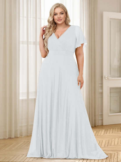 A-Line/Princess V-Neck Floor-Length Ruffles Plus Size Bridesmaid Dresses