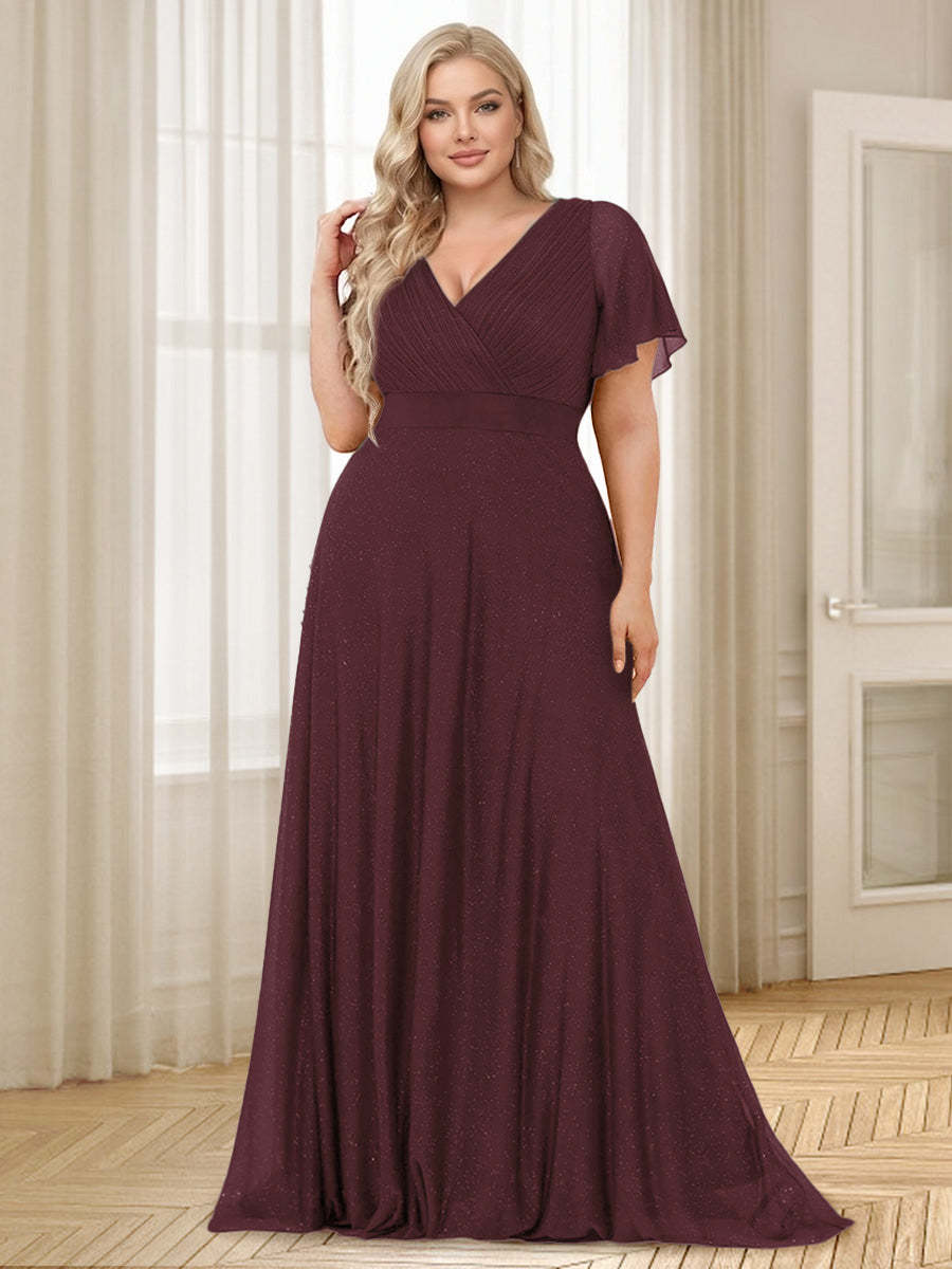 A-Line/Princess V-Neck Floor-Length Ruffles Plus Size Bridesmaid Dresses