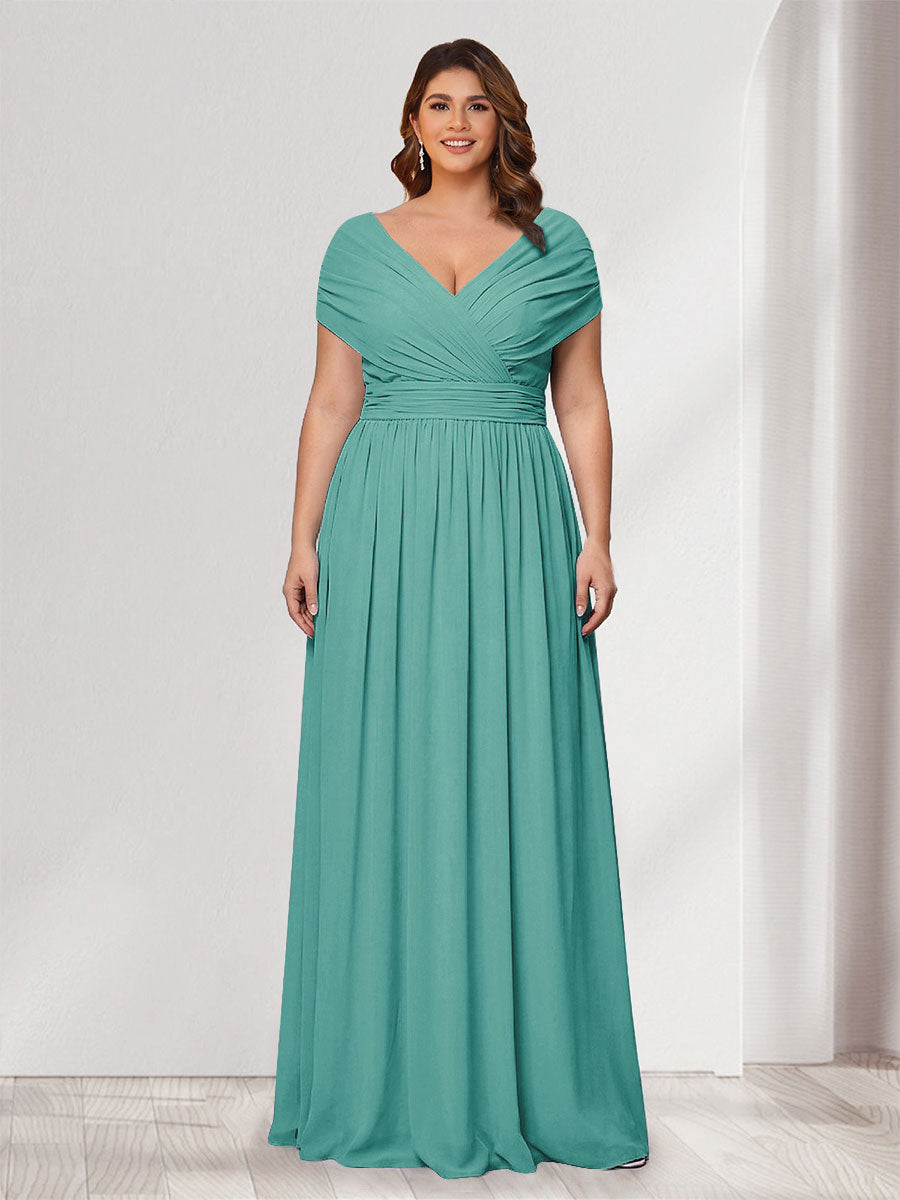 plus size sage green bridesmaid dresses EVERPRETTY Mint Wedding Party V-Neck Ruched Bust Flounce Sleeve Chiffon A-Line Elegant Vintage Wedding Gu,4XL line chiffon bridesmaid dresses features v neckline Sage Green Bridesmaid Dresses