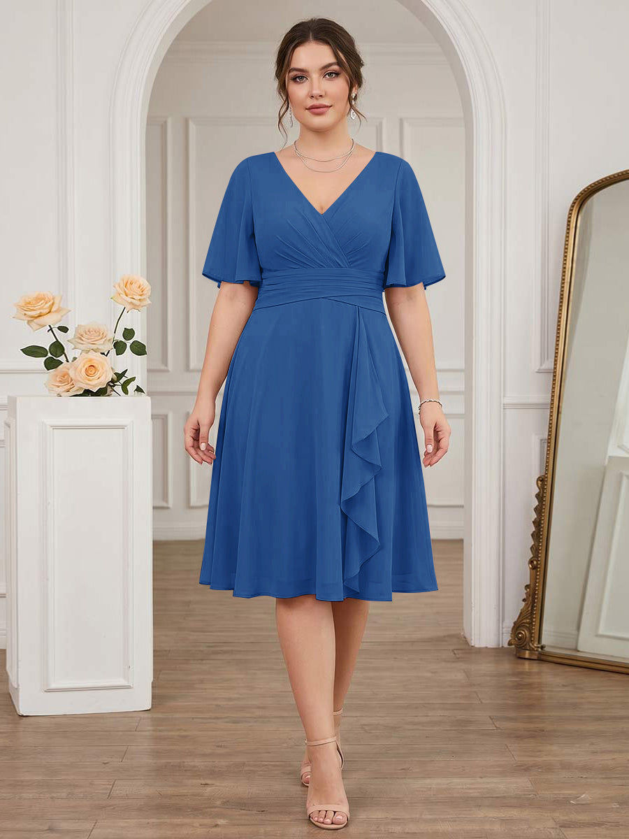 plus size knee length bridesmaid dresses A-Line/Princess V-Neck Short Sleeves Knee-Length with Ruffles – BMBRIDAL Ariel mermaid dress