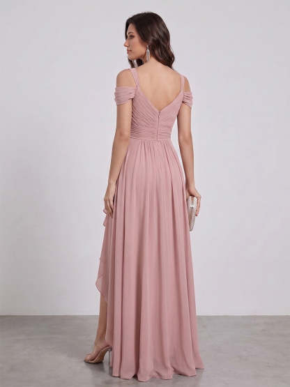 A-Line/Princess V-Neck Split Side Floor-Length Chiffon Bridesmaid Dresses With Ruffles