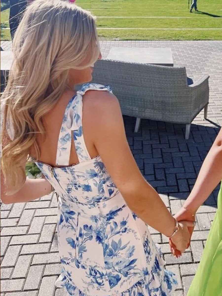 Blue Print A-Line Strapless Tiered Long Prom Dress