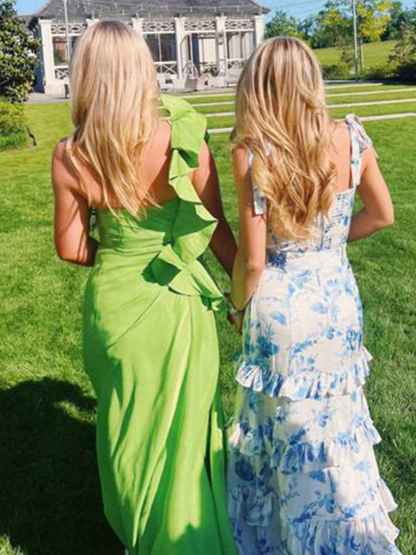 Blue Print A-Line Strapless Tiered Long Prom Dress