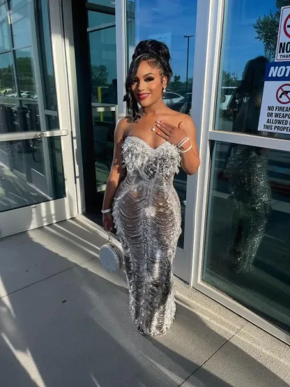 The Pink Barbie - 2026 Luxury Pink Crystal Illusion Mermaid Gown: Strapless Sweetheart with Sheer Bodice, Scalloped Beadwork & Floor-Length Silhouette