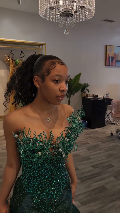 One shoulder Dark green Mermaid Sparkle Floor length Prom Dresses