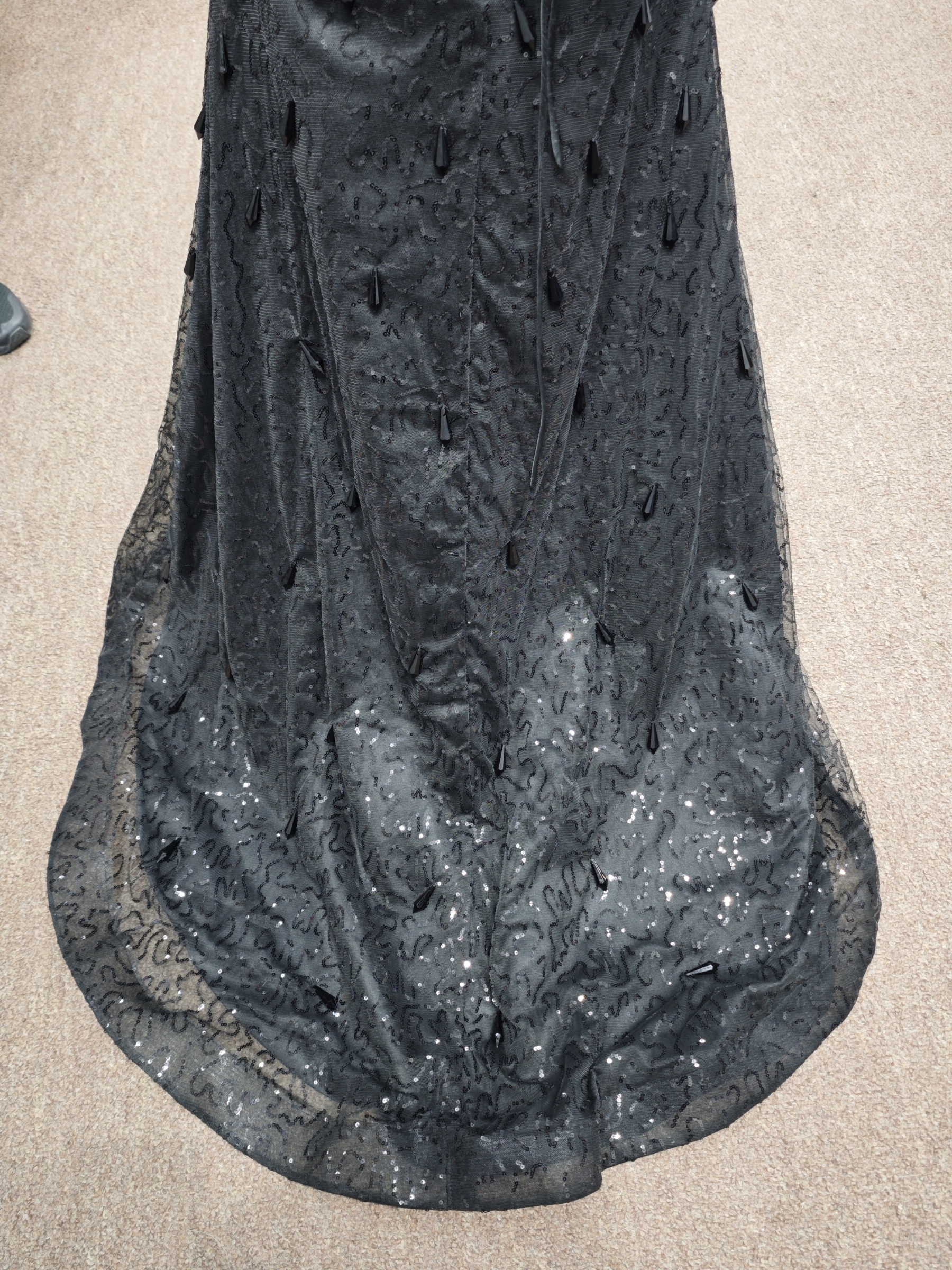 Luxury Black Sequin Mermaid Prom Dress – Illusion Corset Bodice with 3D Beaded Lace & Off-the-Shoulder Detail | 2026 Gothic Glamour Evening Collection