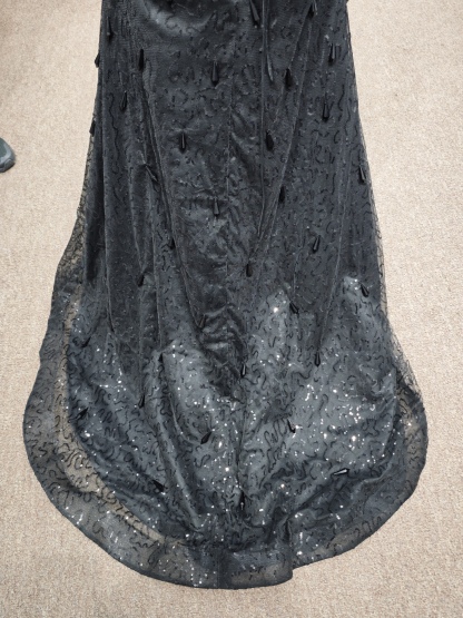 Luxury Black Sequin Mermaid Prom Dress – Illusion Corset Bodice with 3D Beaded Lace & Off-the-Shoulder Detail | 2026 Gothic Glamour Evening Collection