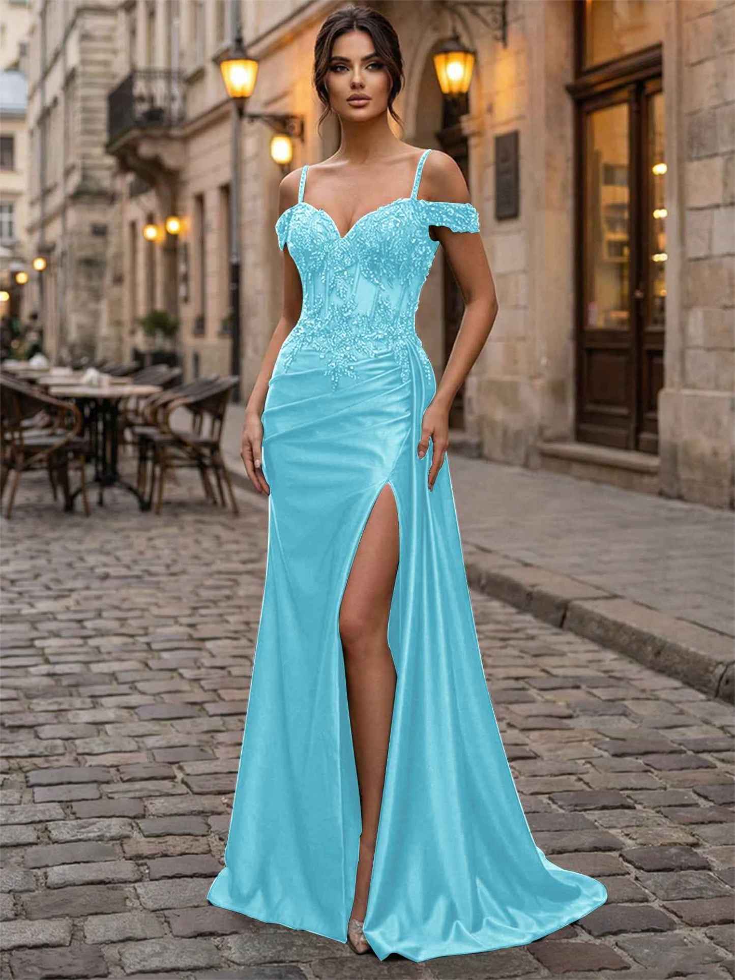 Emerald Green Beaded Corset Satin Long Prom Dress