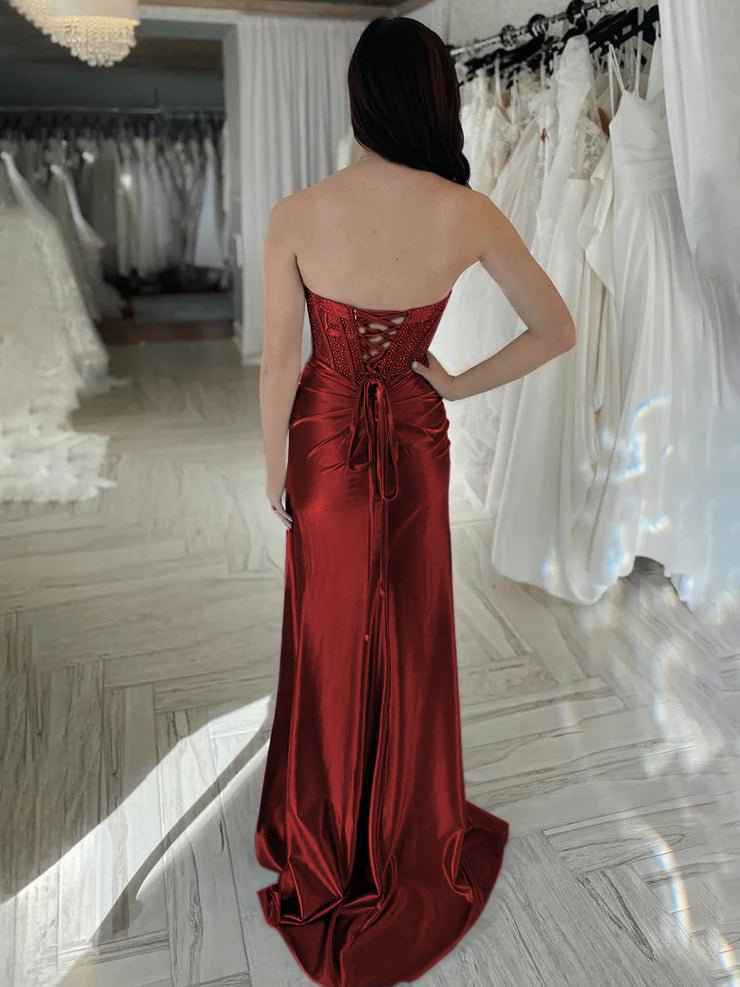 Beaded Sweetheart Mermaid Long Prom Dress With Slit