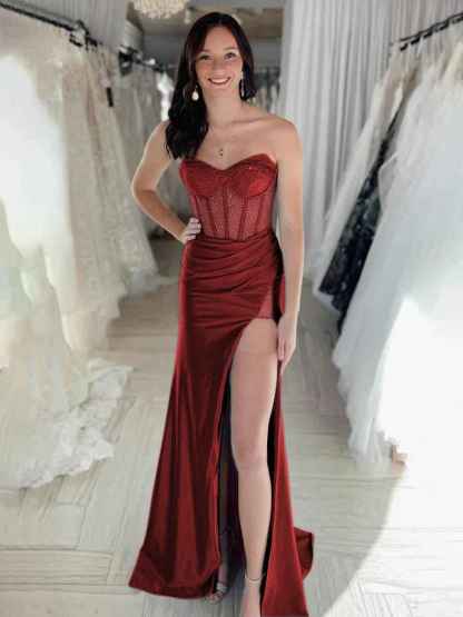 Beaded Sweetheart Mermaid Long Prom Dress With Slit