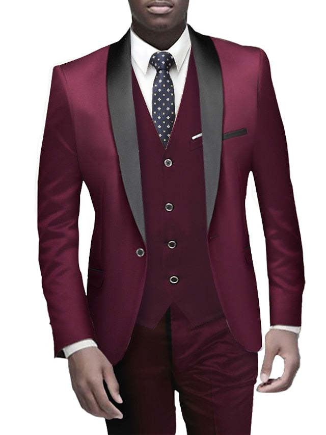 Single-Button One-Breasted Three-Piece Wedding Suit For Men Standard Fit-BMbridal