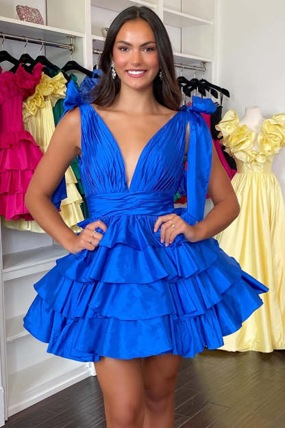 Black Adustable Straps A-Line Tiered Homecoming Dress with Ruffles