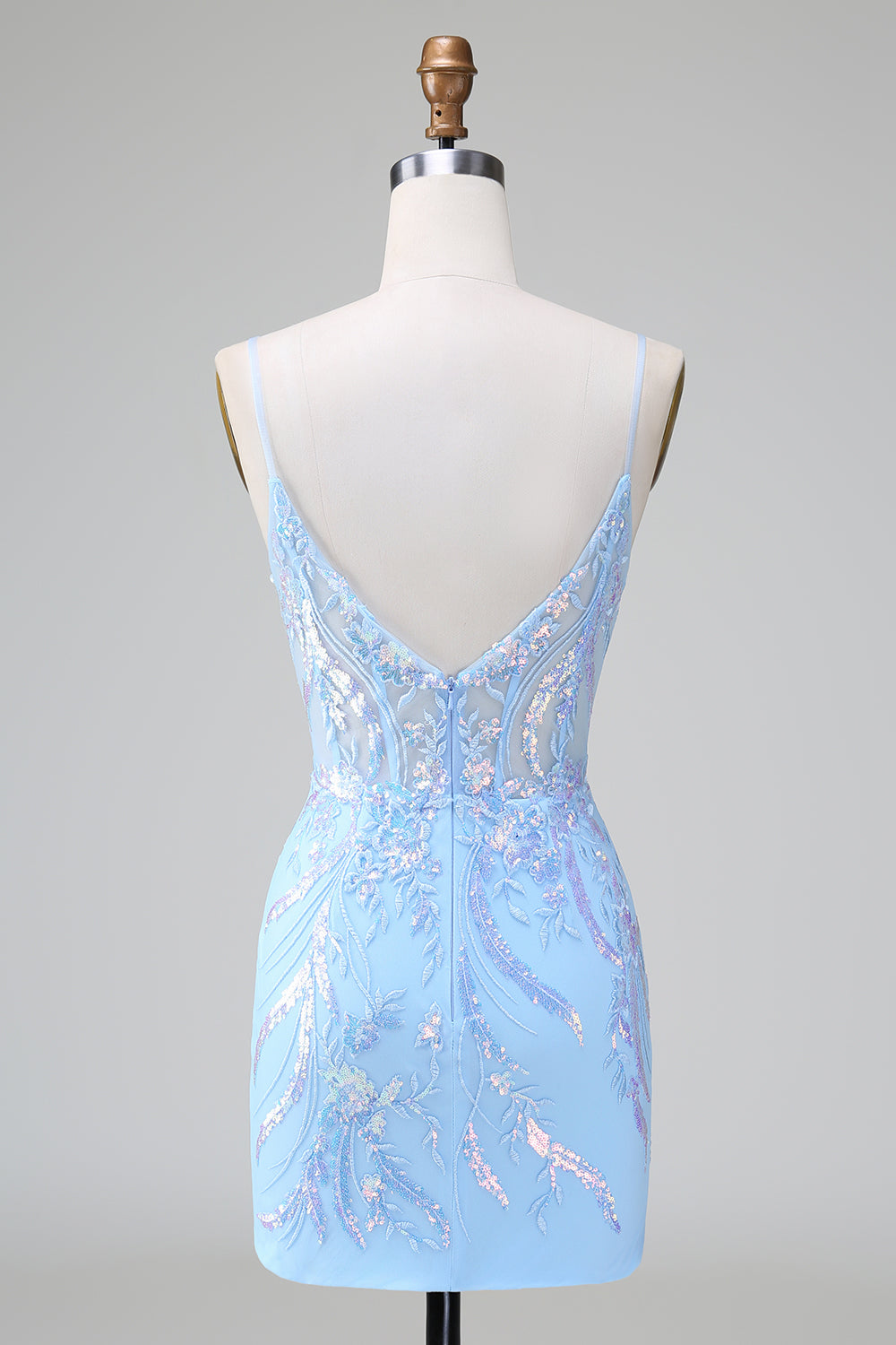 Blue Spaghetti Straps Sequins Bodycon Short Homecoming Dress