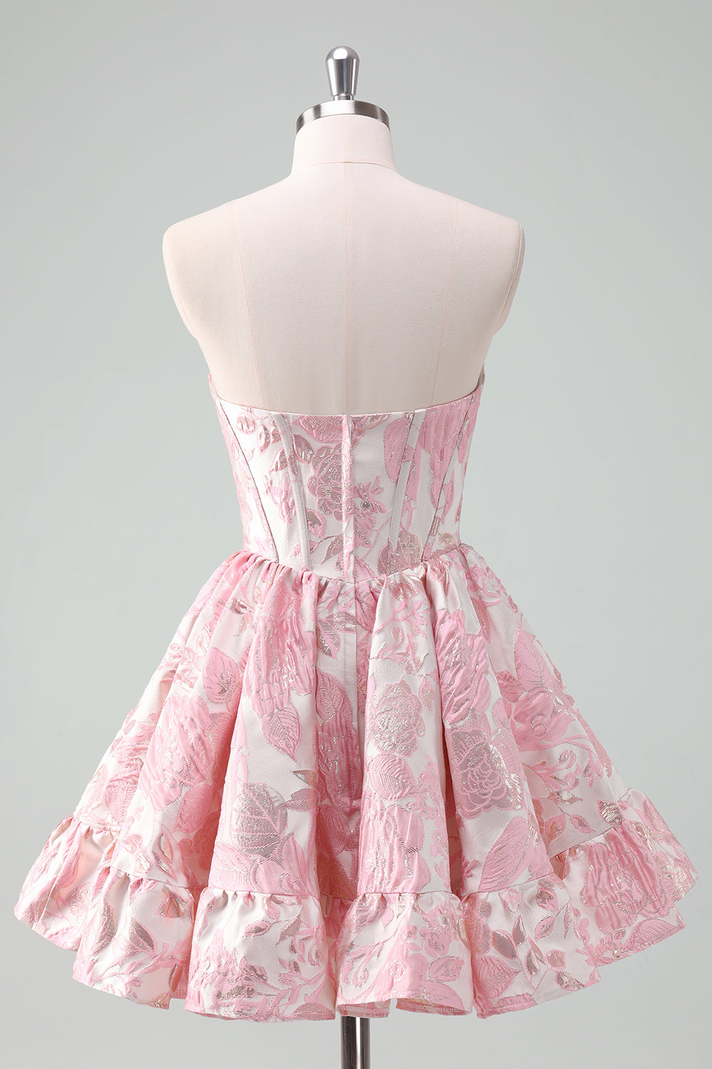 Blue Sweetheart Floral Printed Corset Short Homecoming Dress with Ruffles