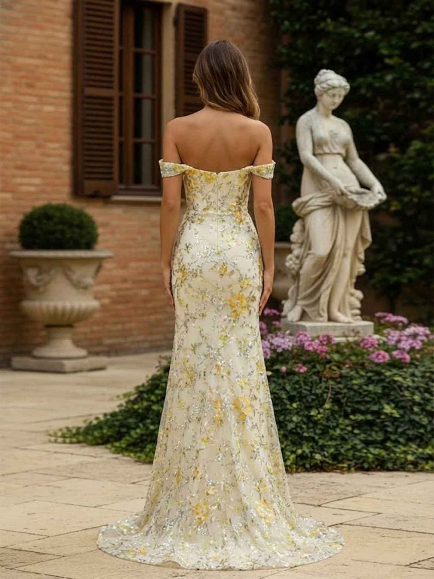 Blush Pink Floral Embroidered Off-the-Shoulder Long Prom Dress