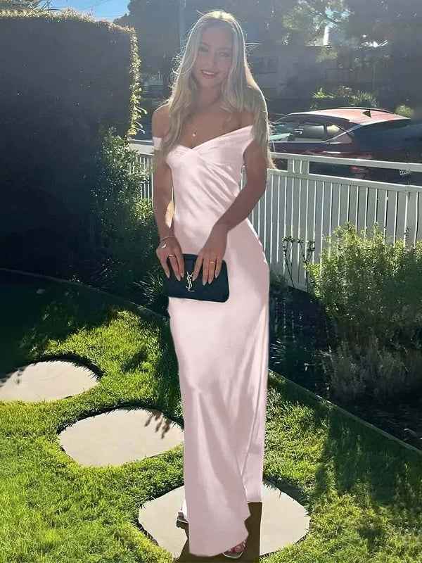 Aqua Mermaid Off The Shoulder Sheath Satin Long Prom Dress