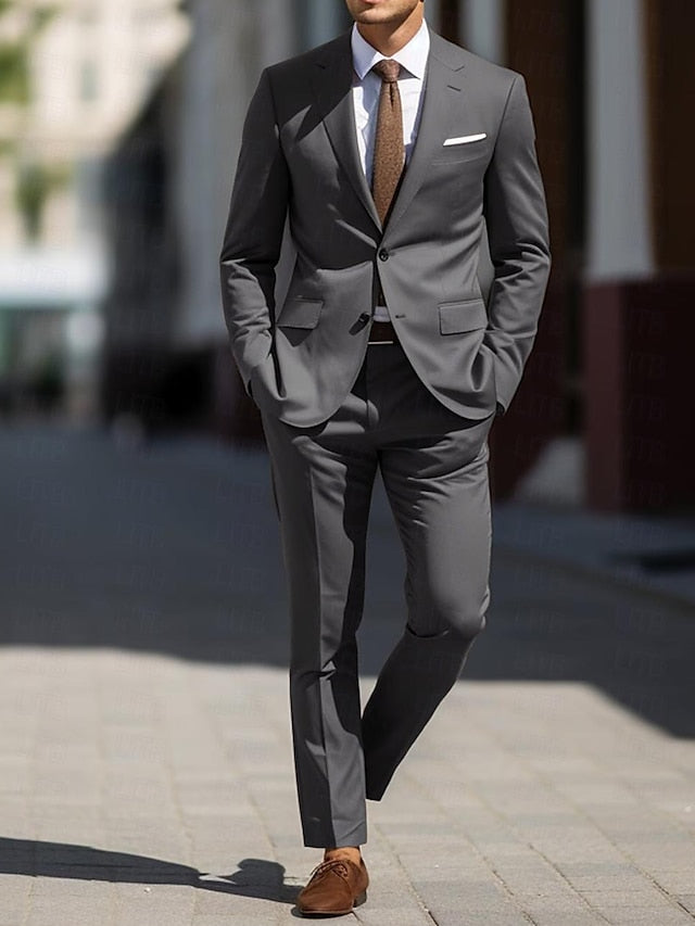 Two-Piece Tailored Fit Single Breasted Wedding Suit For Men-BMbridal