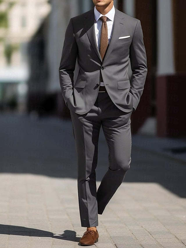 Two-Piece Tailored Fit Single Breasted Wedding Suit For Men-BMbridal