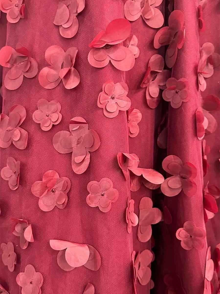 Burgundy 3D Floral Applique| Corset Prom Dress with Slit