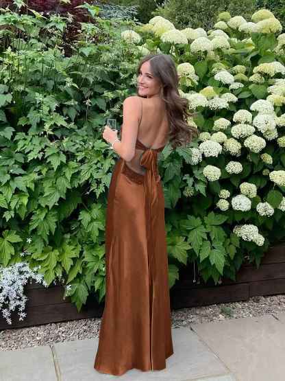 Blue A Line V-neck Beaded Back Tie Long Prom Dress