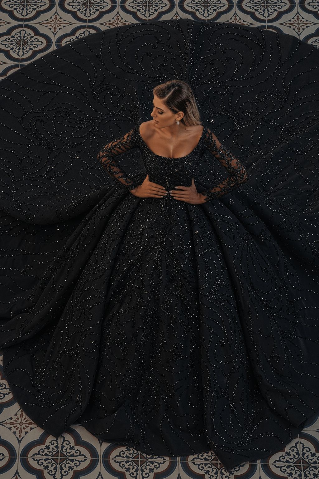 Bmbridal Long Sleeve Ball Gown Wedding Dress With Beads