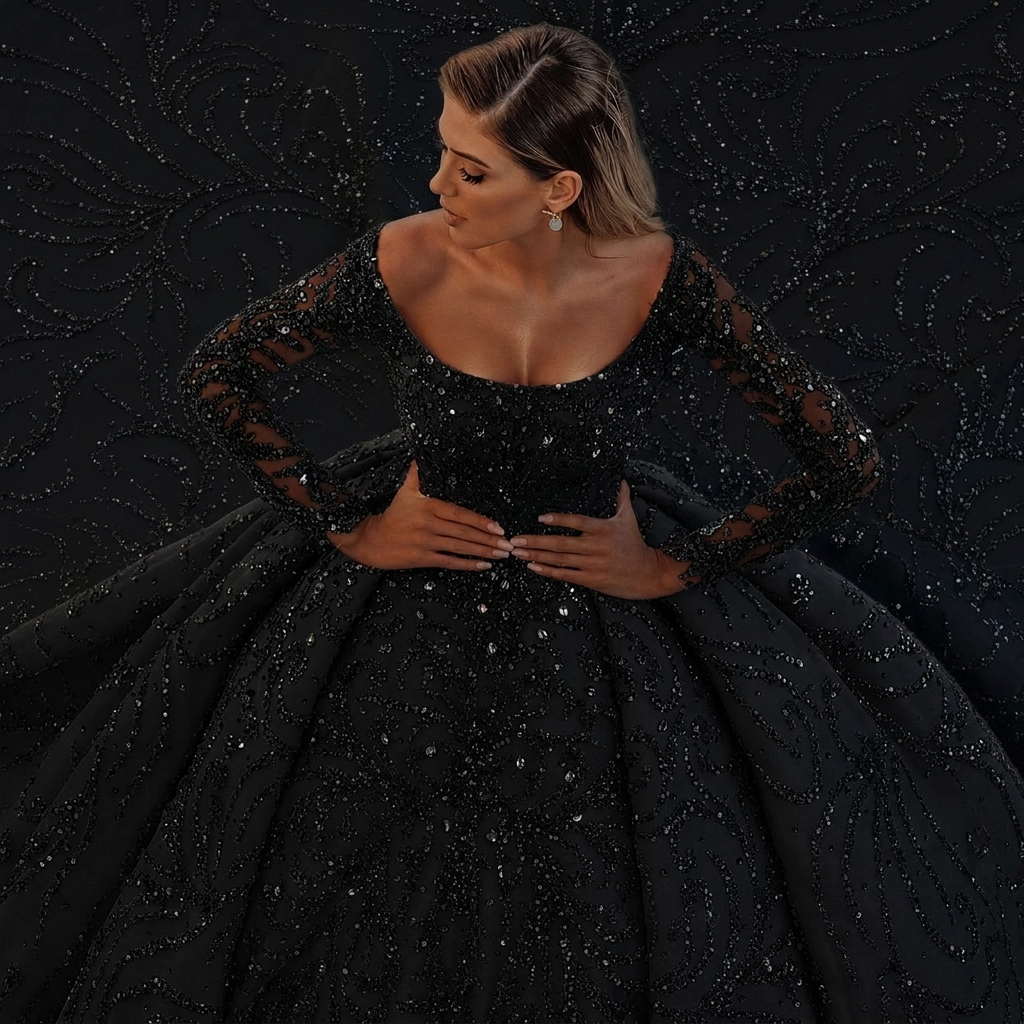 Bmbridal Long Sleeve Ball Gown Wedding Dress With Beads