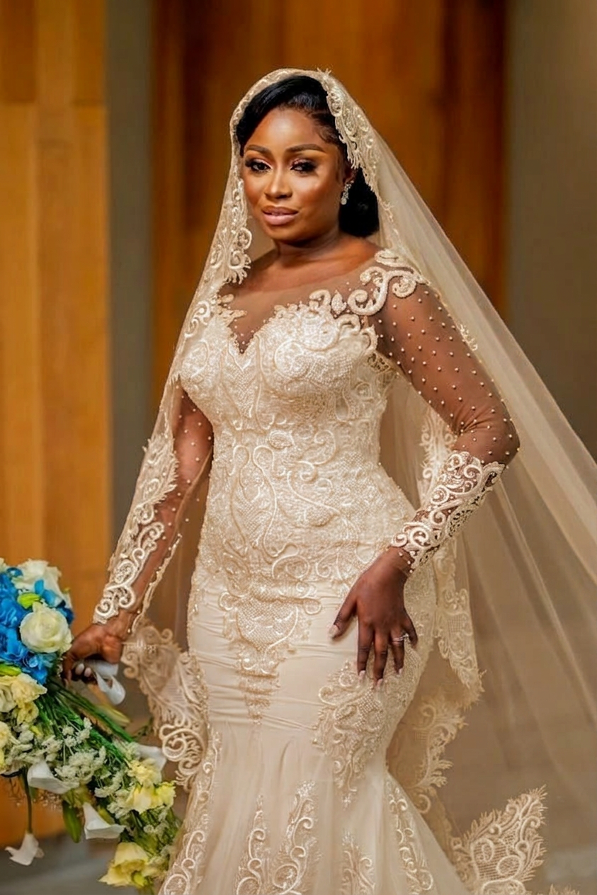 Bmbridal Long Sleeves Mermaid Wedding Dress With Lace On Sale