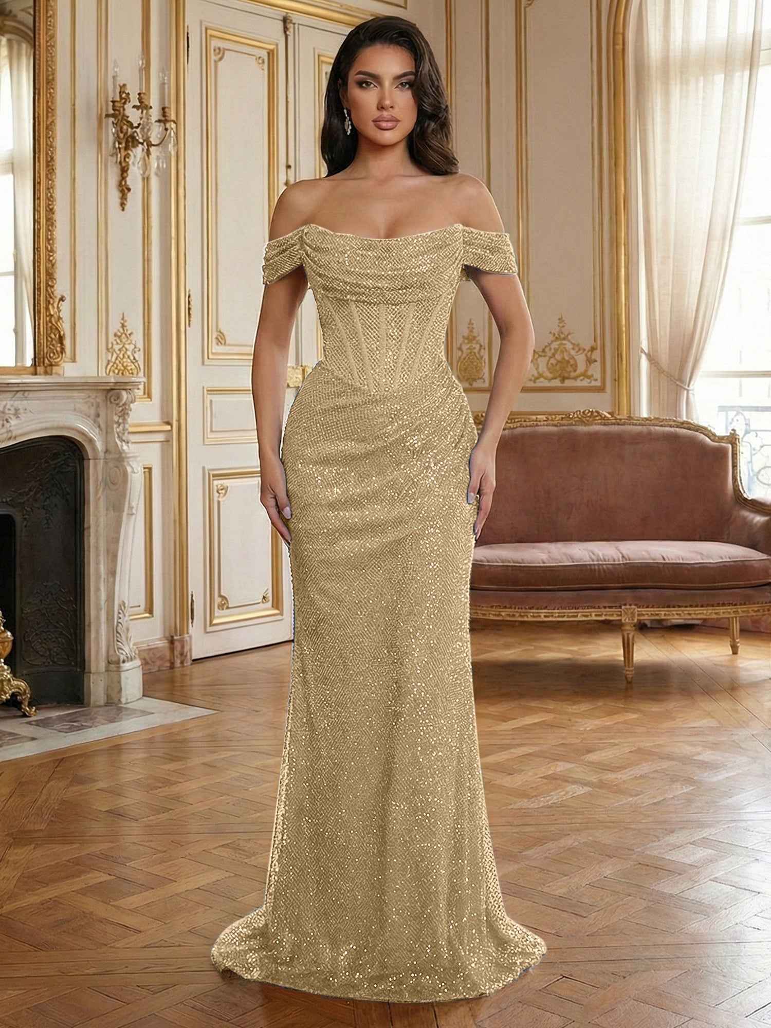 Red Off-The-Shoulder Sequined Corset Mermaid Long Prom Dress