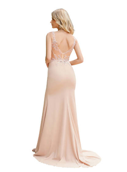 Charming Sleeveless V-Neck Slit Mermaid Floor Length Dress with Appliques-BMbridal