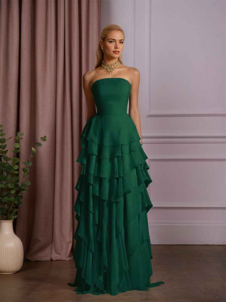 Charming Strapless Sleeveless Ruffles Long Prom Dress