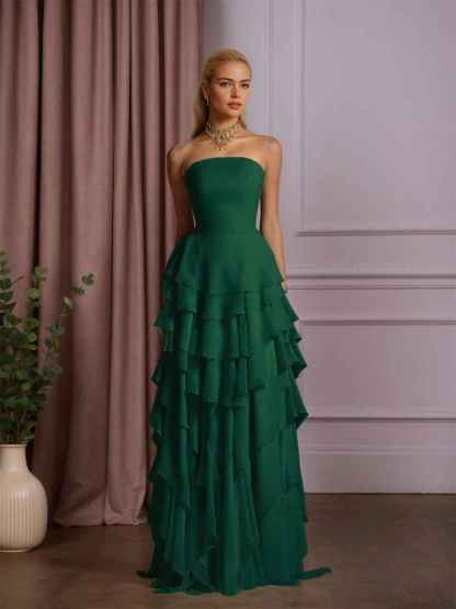 Charming Strapless Sleeveless Ruffles Long Prom Dress