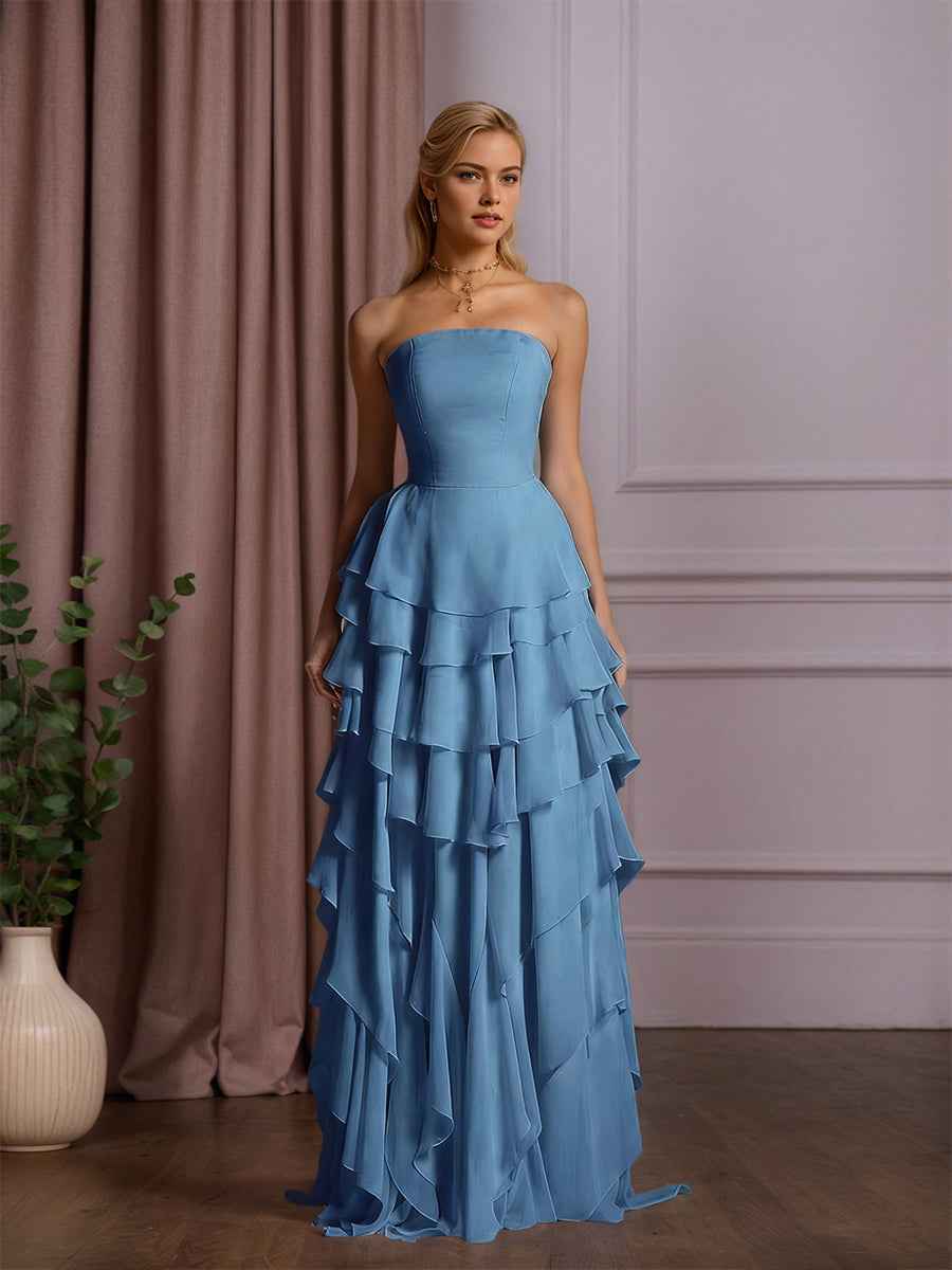 Charming Strapless Sleeveless Ruffles Long Prom Dress