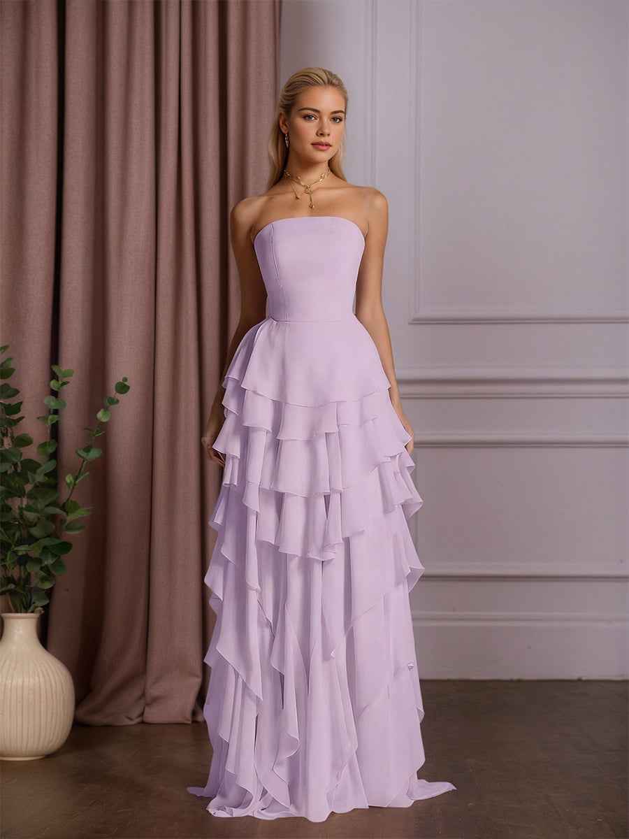 Charming Strapless Sleeveless Ruffles Long Prom Dress