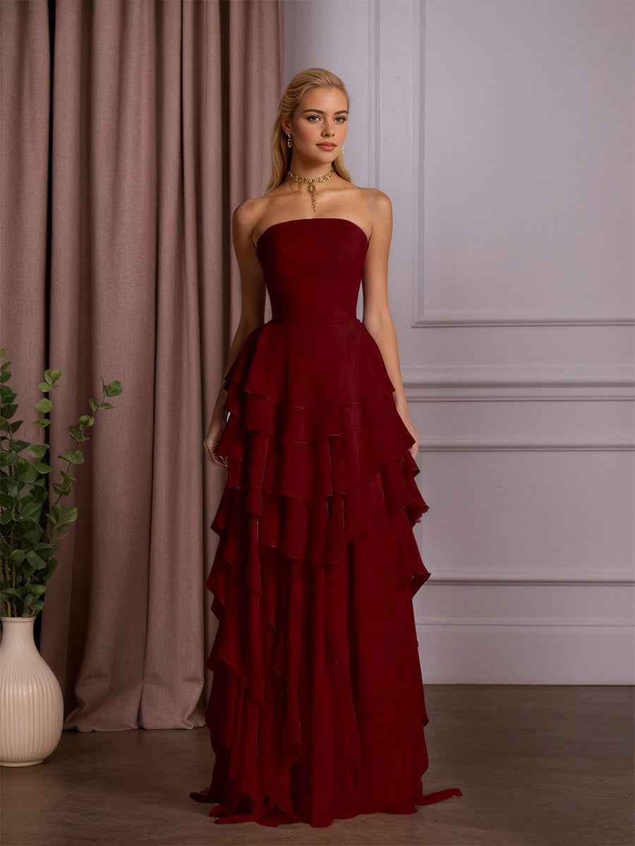 Charming Strapless Sleeveless Ruffles Long Prom Dress