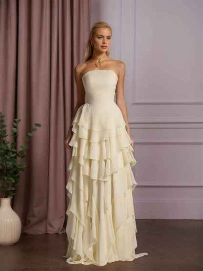 Charming Strapless Sleeveless Ruffles Long Prom Dress