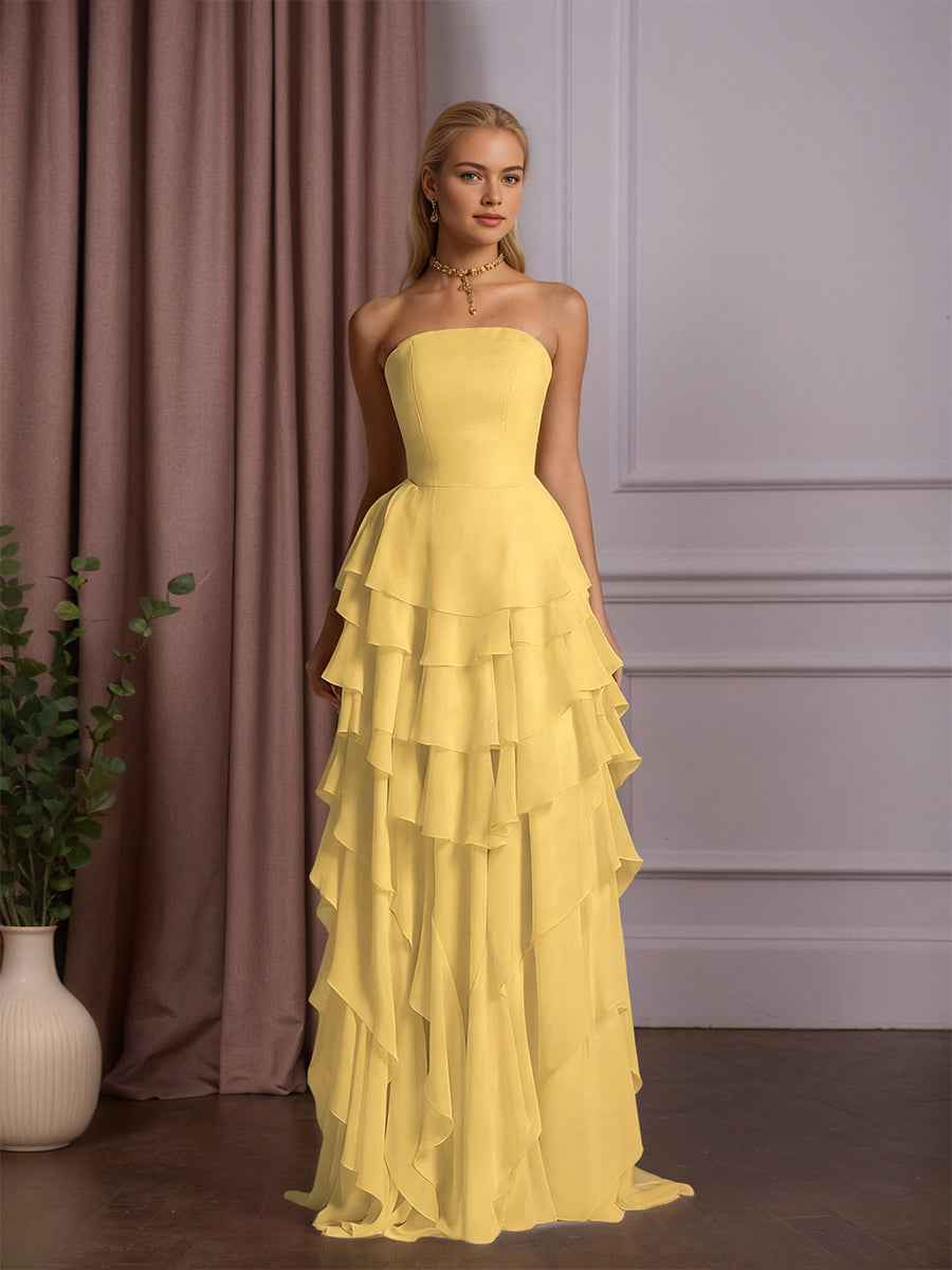 Charming Strapless Sleeveless Ruffles Long Prom Dress