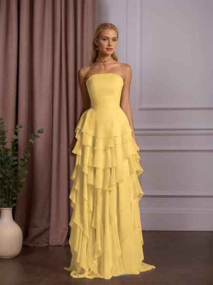 Charming Strapless Sleeveless Ruffles Long Prom Dress