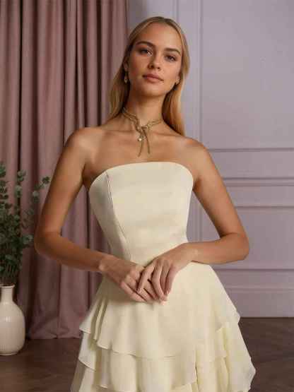 Charming Strapless Sleeveless Ruffles Long Prom Dress