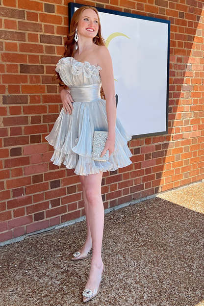 Chic Fuchsia Strapless A Line Short Homecoming Dress with Ruffles