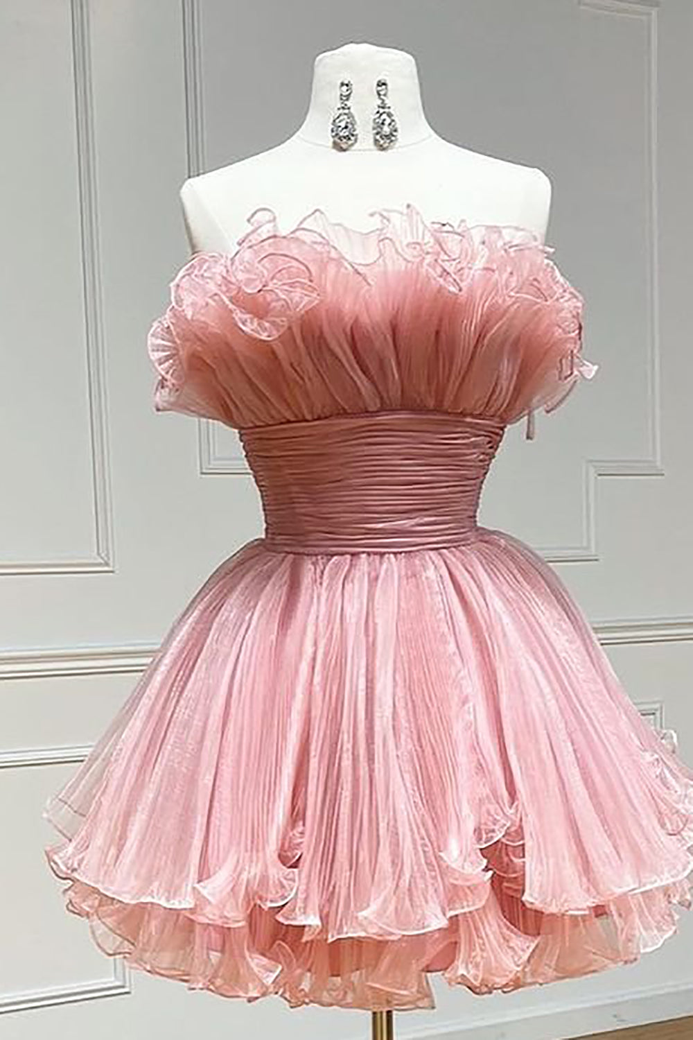Chic Fuchsia Strapless A Line Short Homecoming Dress with Ruffles