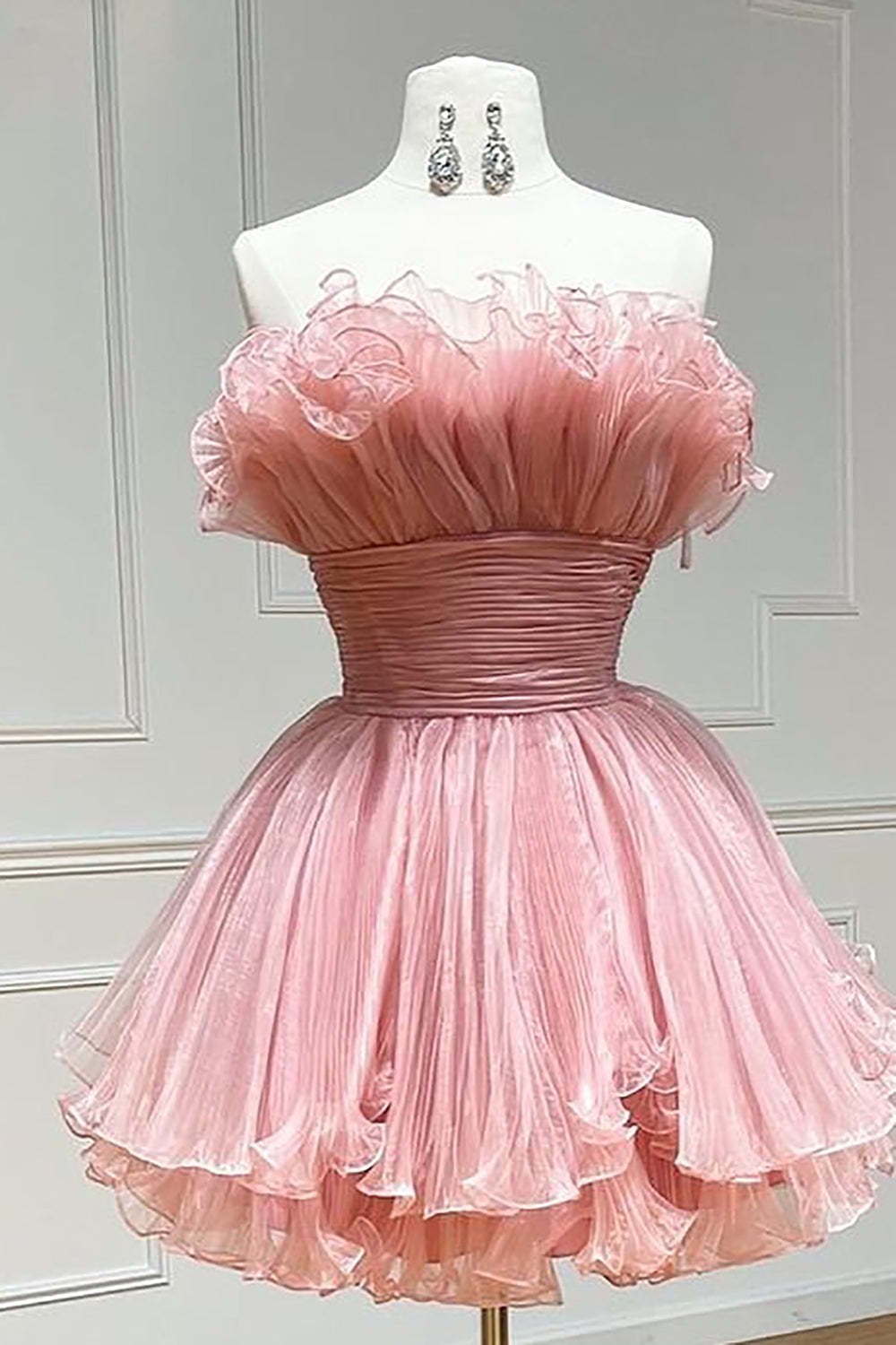 Chic Fuchsia Strapless A Line Short Homecoming Dress with Ruffles